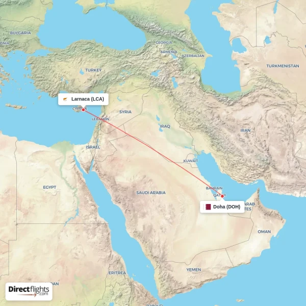 Doha - Larnaca direct flight map