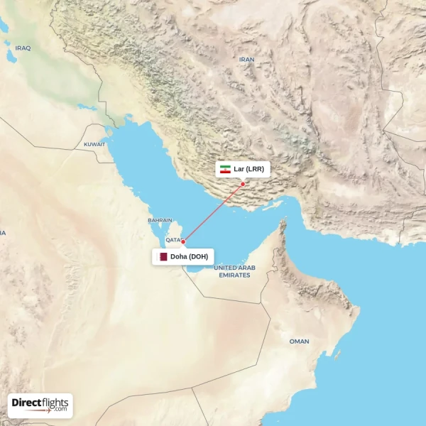 Doha - Lar direct flight map
