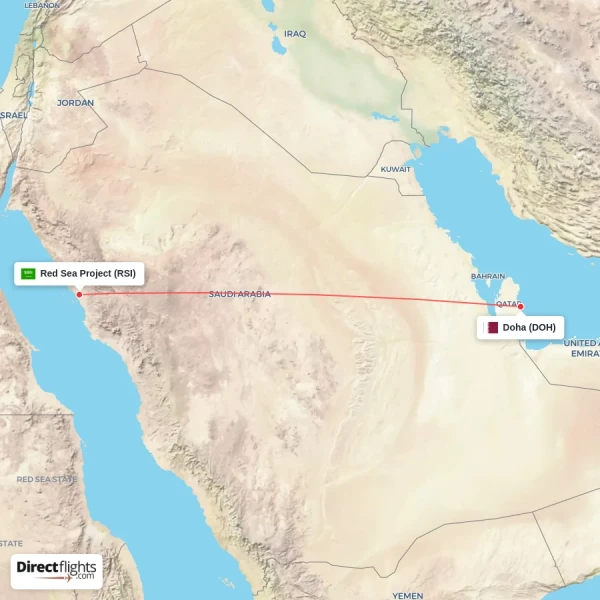 Doha - Red Sea Project direct flight map