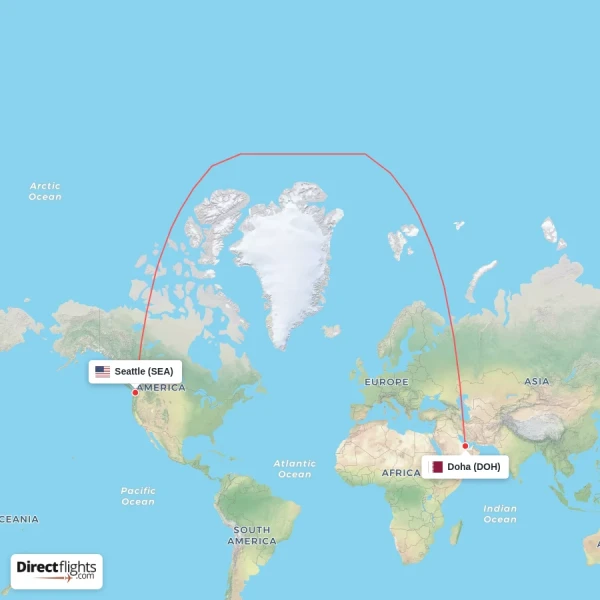 Doha - Seattle direct flight map