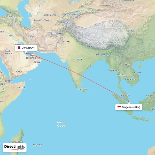 Doha - Singapore direct flight map