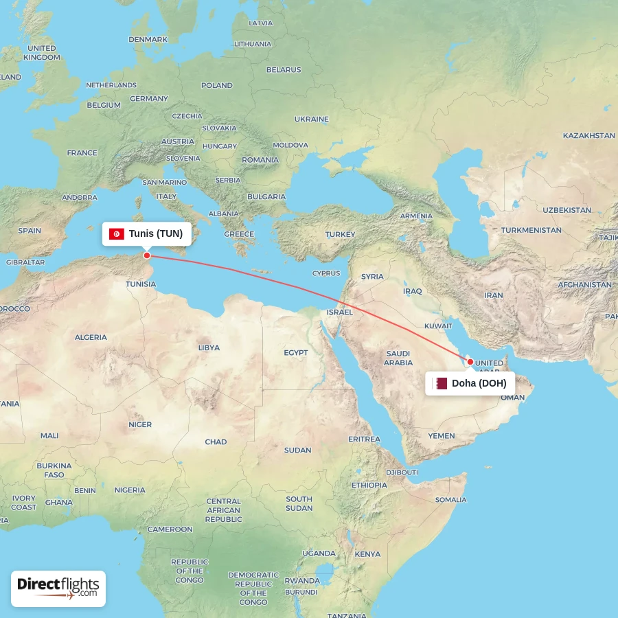 DOH - TUN route map