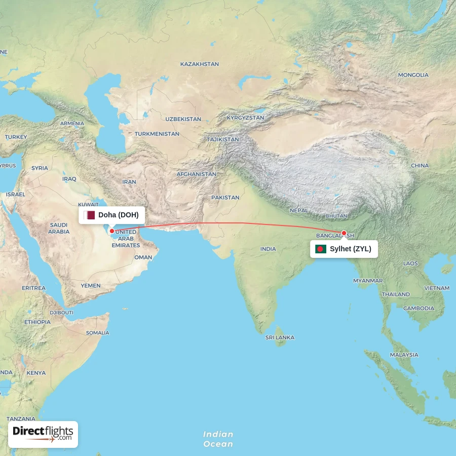 DOH - ZYL route map