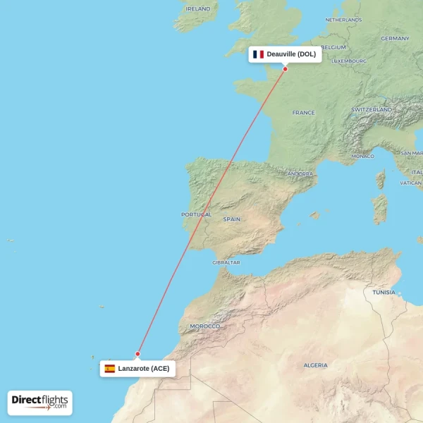 Deauville - Lanzarote direct flight map