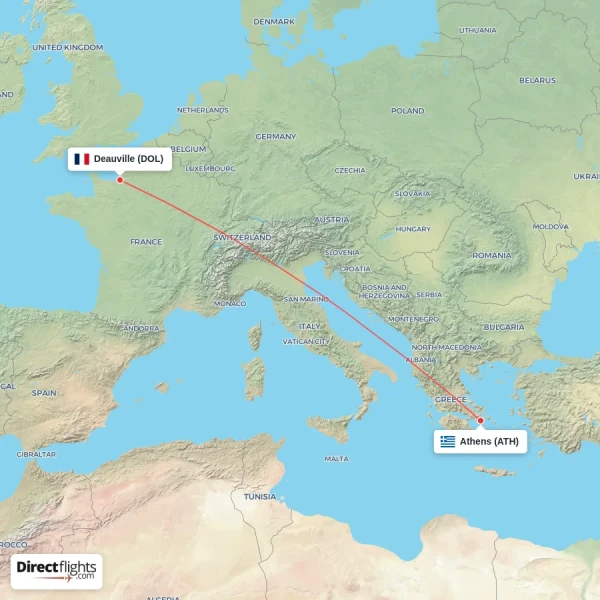 Deauville - Athens direct flight map