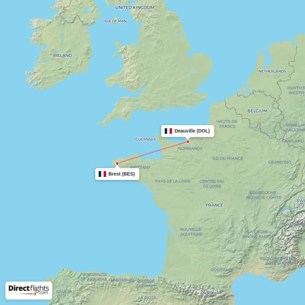 Deauville - Brest direct flight map