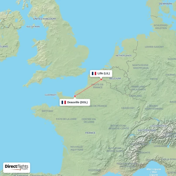 Deauville - Lille direct flight map