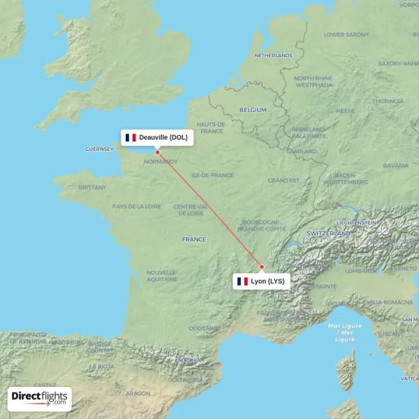 Deauville - Lyon direct flight map