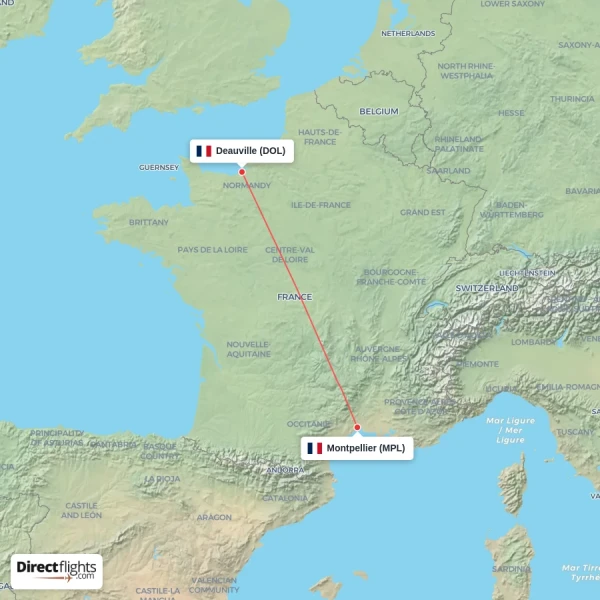 Deauville - Montpellier direct flight map