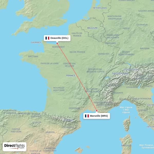 Deauville - Marseille direct flight map