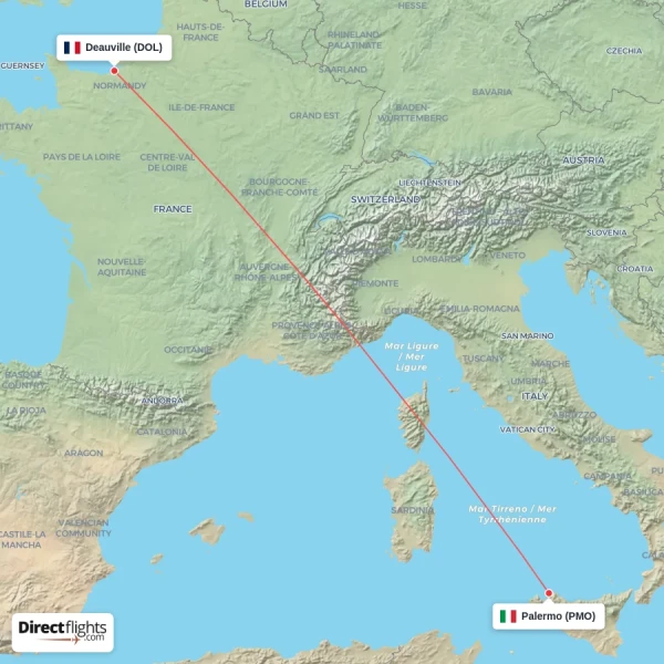 Deauville - Palermo direct flight map