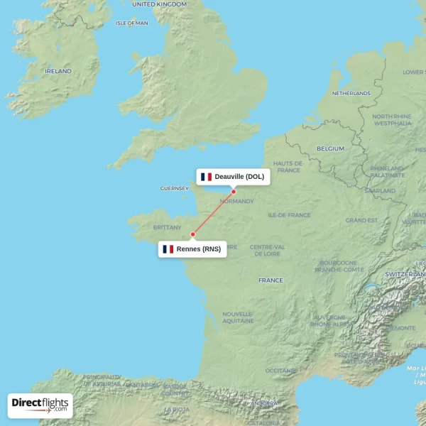 Deauville - Rennes direct flight map