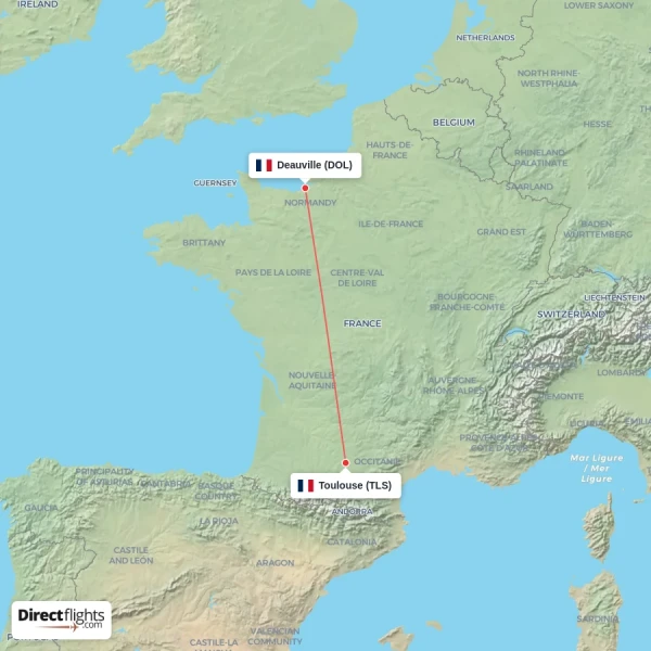 Deauville - Toulouse direct flight map