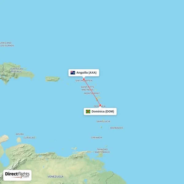 Dominica - Anguilla direct flight map