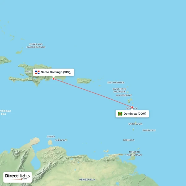 Dominica - Santo Domingo direct flight map