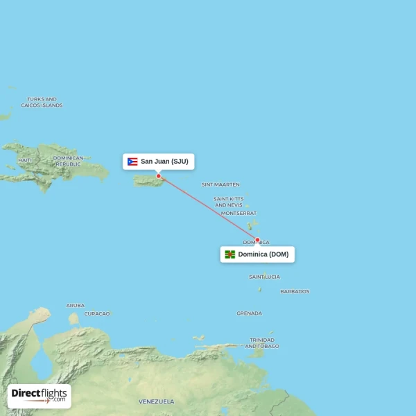 Dominica - San Juan direct flight map