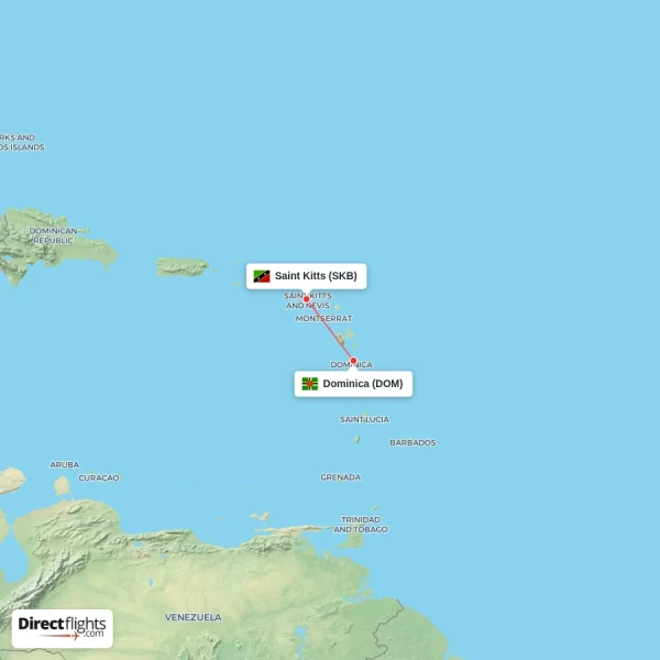 Dominica - Saint Kitts direct flight map