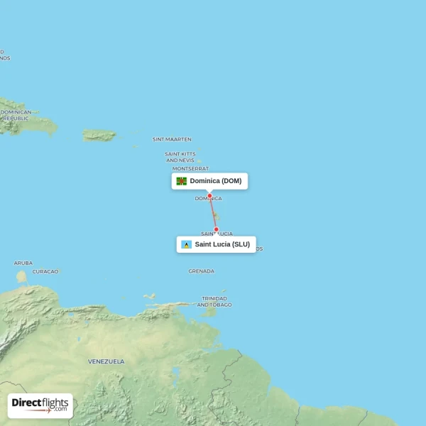 Dominica - Saint Lucia direct flight map