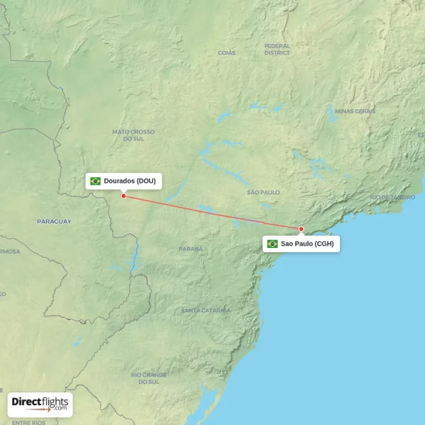Dourados - Sao Paulo direct flight map