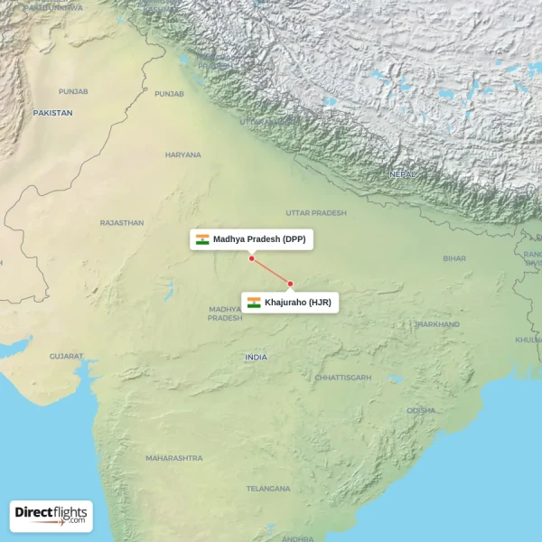 Madhya Pradesh - Khajuraho direct flight map