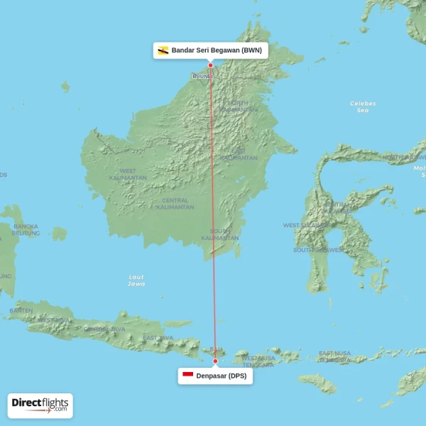 Denpasar - Bandar Seri Begawan direct flight map