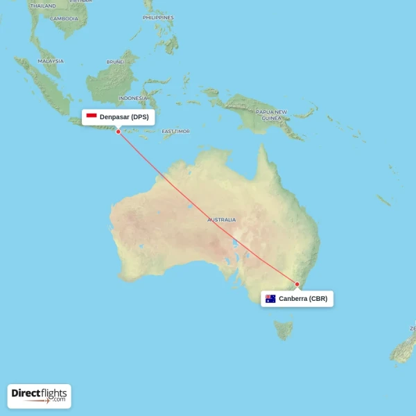 Denpasar - Canberra direct flight map