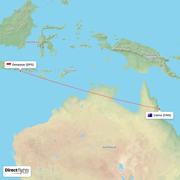 Denpasar - Cairns direct flight map