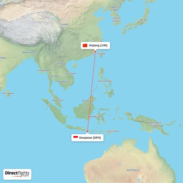 Denpasar - Jinjiang direct flight map