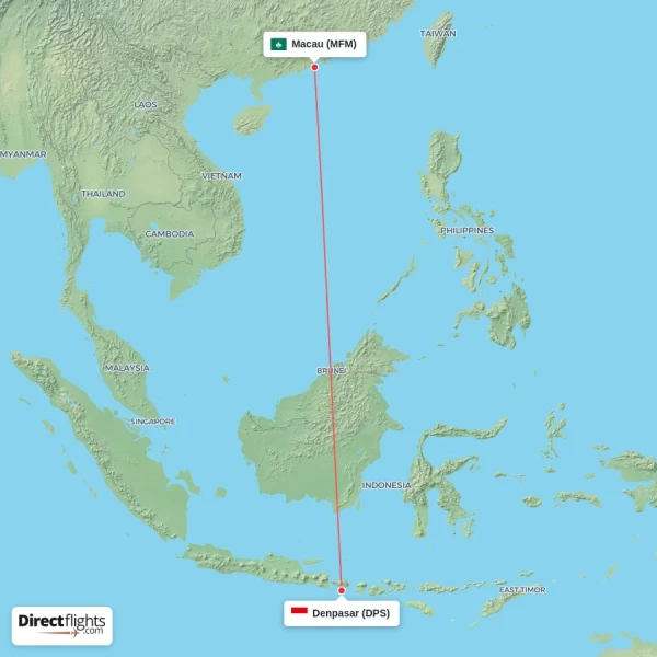 Denpasar - Macau direct flight map