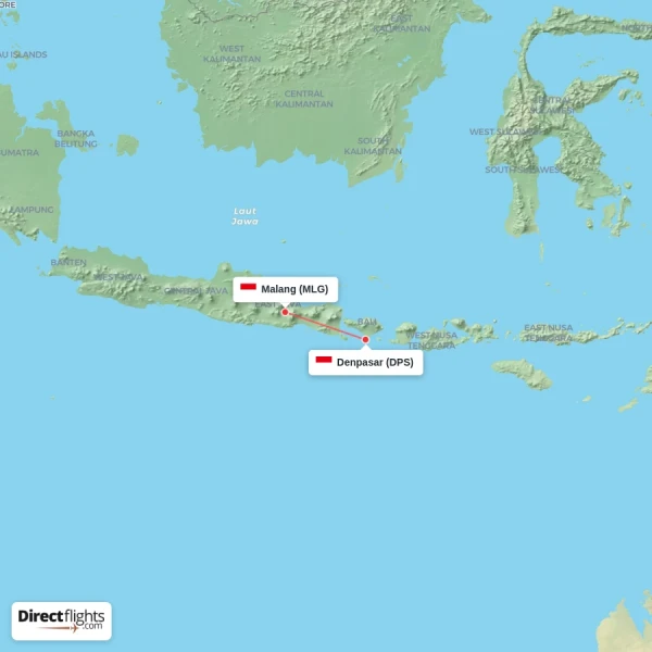 Denpasar - Malang direct flight map