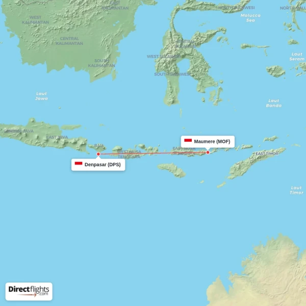 Denpasar - Maumere direct flight map