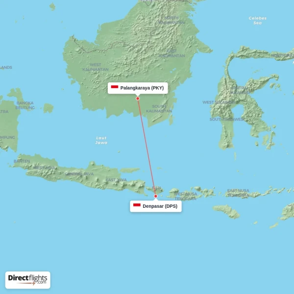 Denpasar - Palangkaraya direct flight map