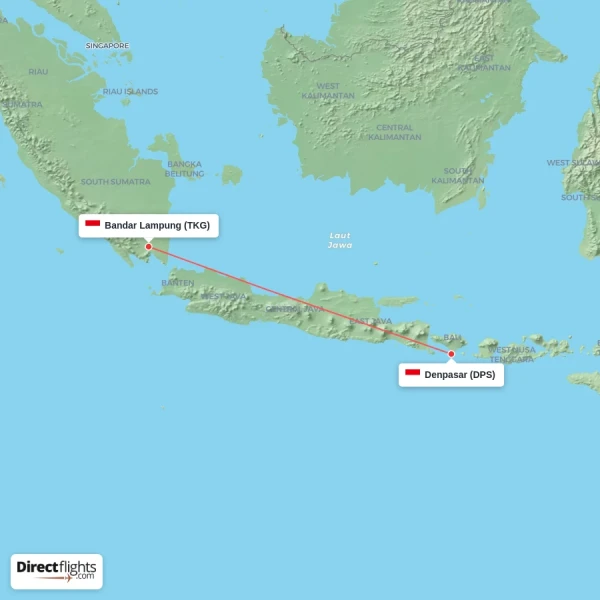 Denpasar - Bandar Lampung direct flight map