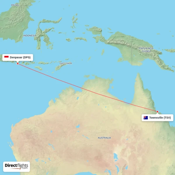 Denpasar - Townsville direct flight map