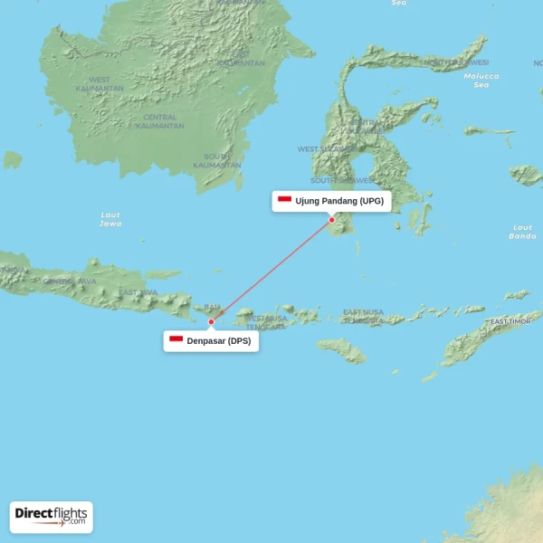 Denpasar - Ujung Pandang direct flight map