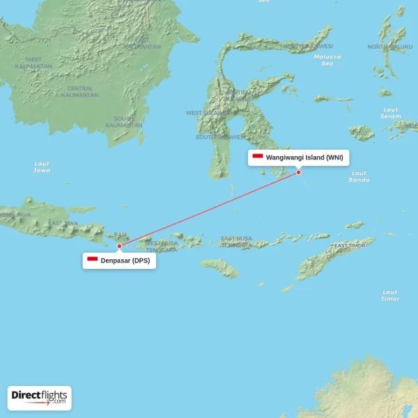 Denpasar - Wangiwangi Island direct flight map