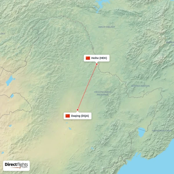 Daqing - Heihe direct flight map