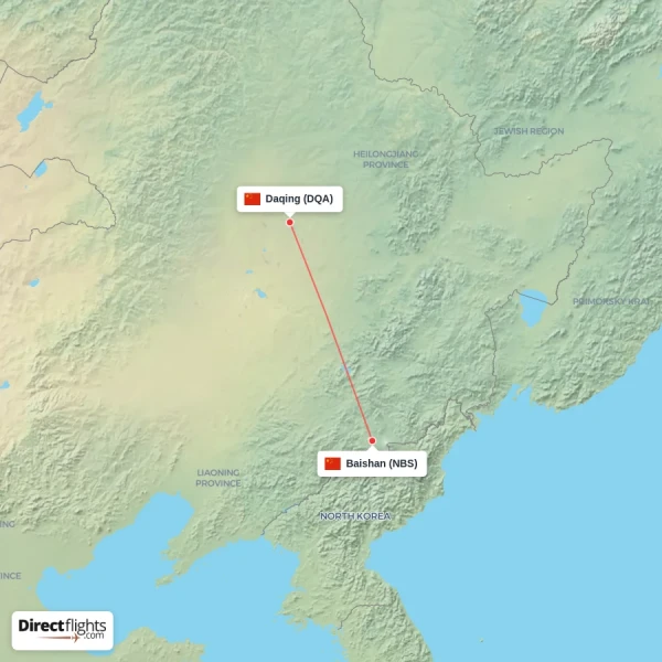 Daqing - Baishan direct flight map