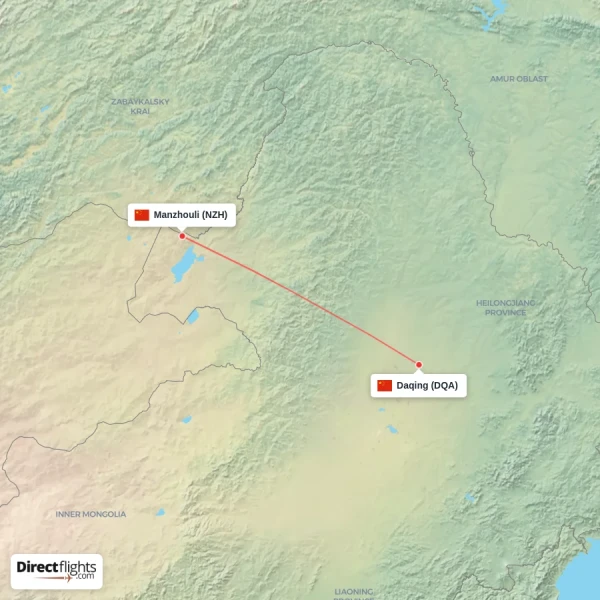 Daqing - Manzhouli direct flight map