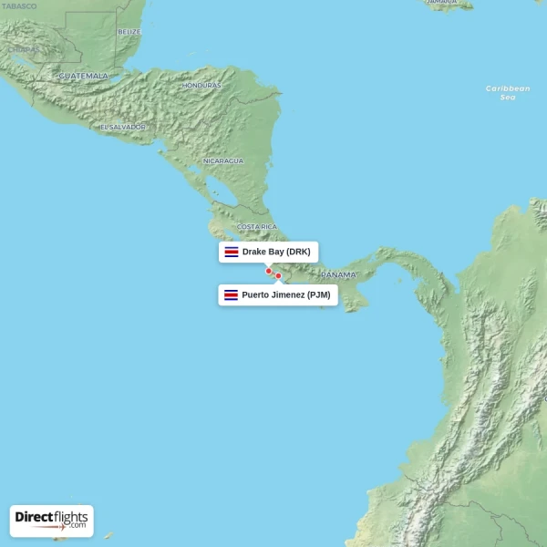 Drake Bay - Puerto Jimenez direct flight map