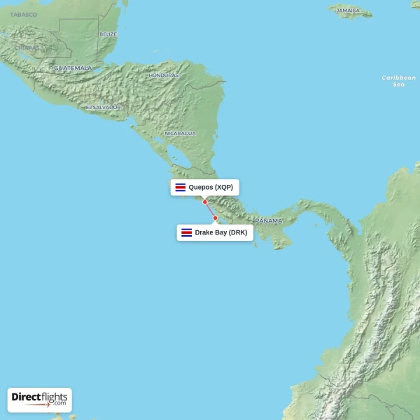 Drake Bay - Quepos direct flight map