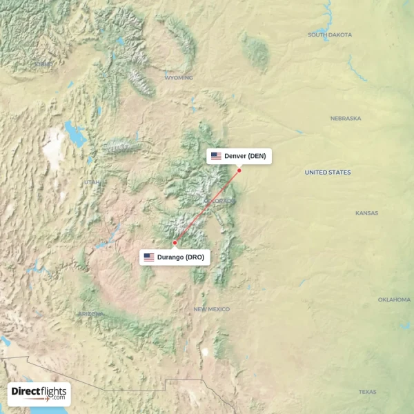 Durango - Denver direct flight map