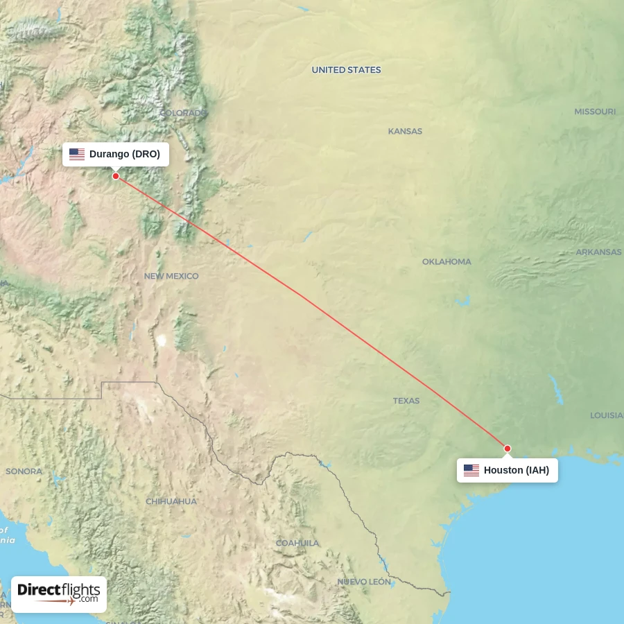 DRO - IAH route map