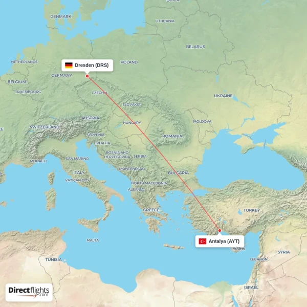 Dresden - Antalya direct flight map