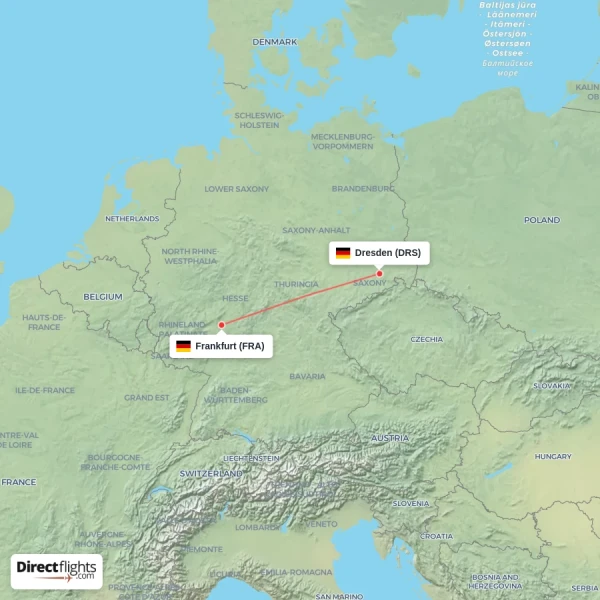 Dresden - Frankfurt direct flight map