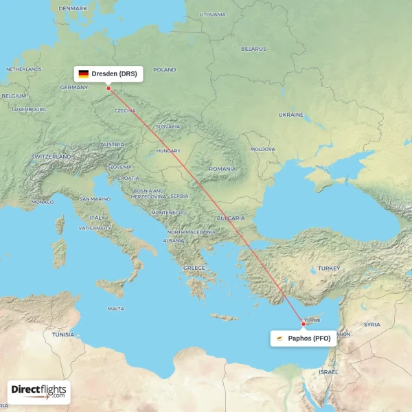Dresden - Paphos direct flight map
