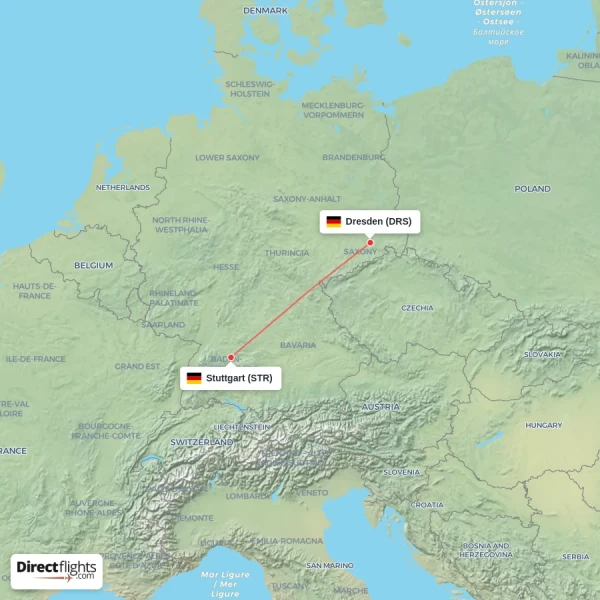 Dresden - Stuttgart direct flight map