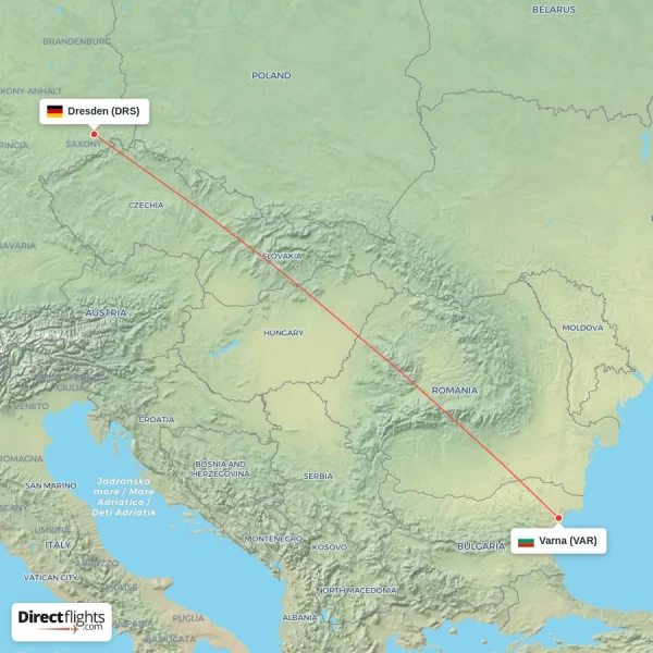 Dresden - Varna direct flight map