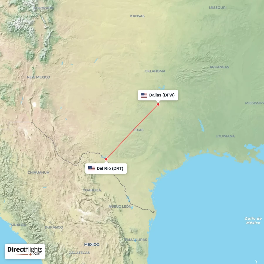 DRT - DFW route map