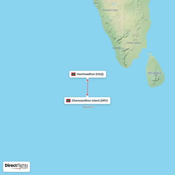 Dharavandhoo Island - Hanimaadhoo direct flight map